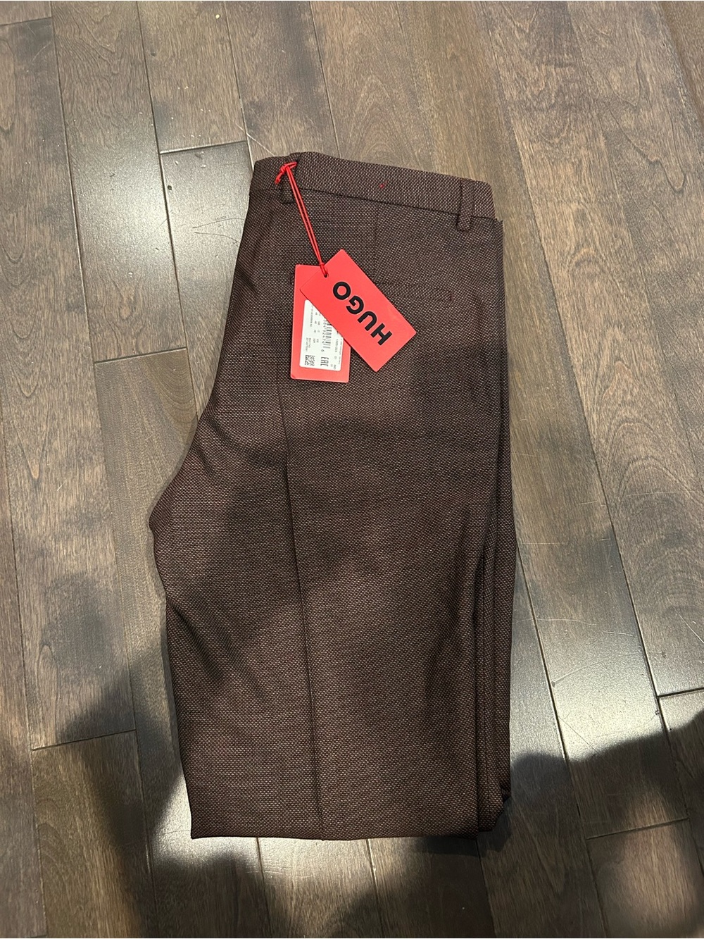 HUGO Men’s Brown Dress Pants Slim Fit Straight Leg Wool Blend Twill 34x34